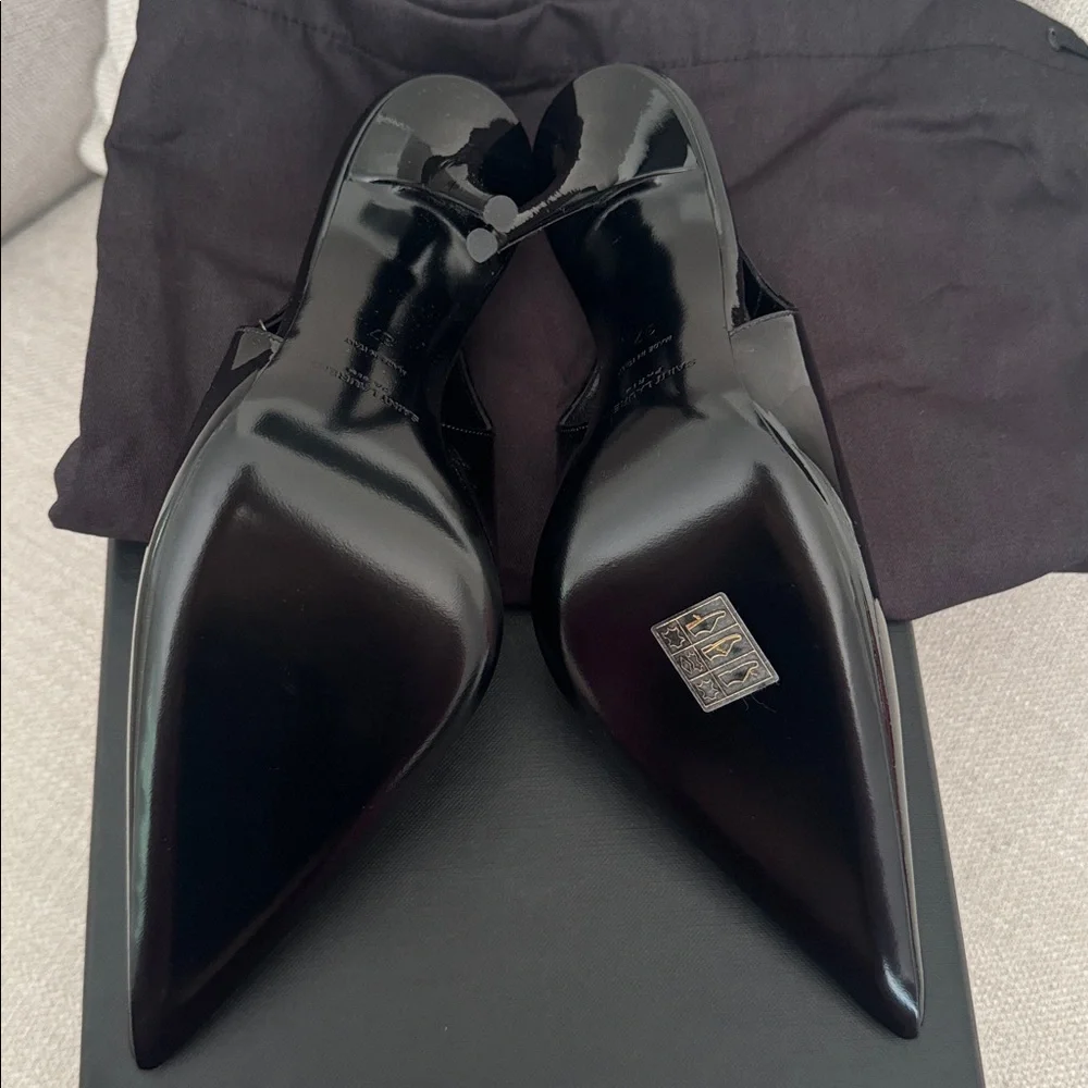 Saint Laurent Glossy Black Slingback Heels - Picture 3 of 3